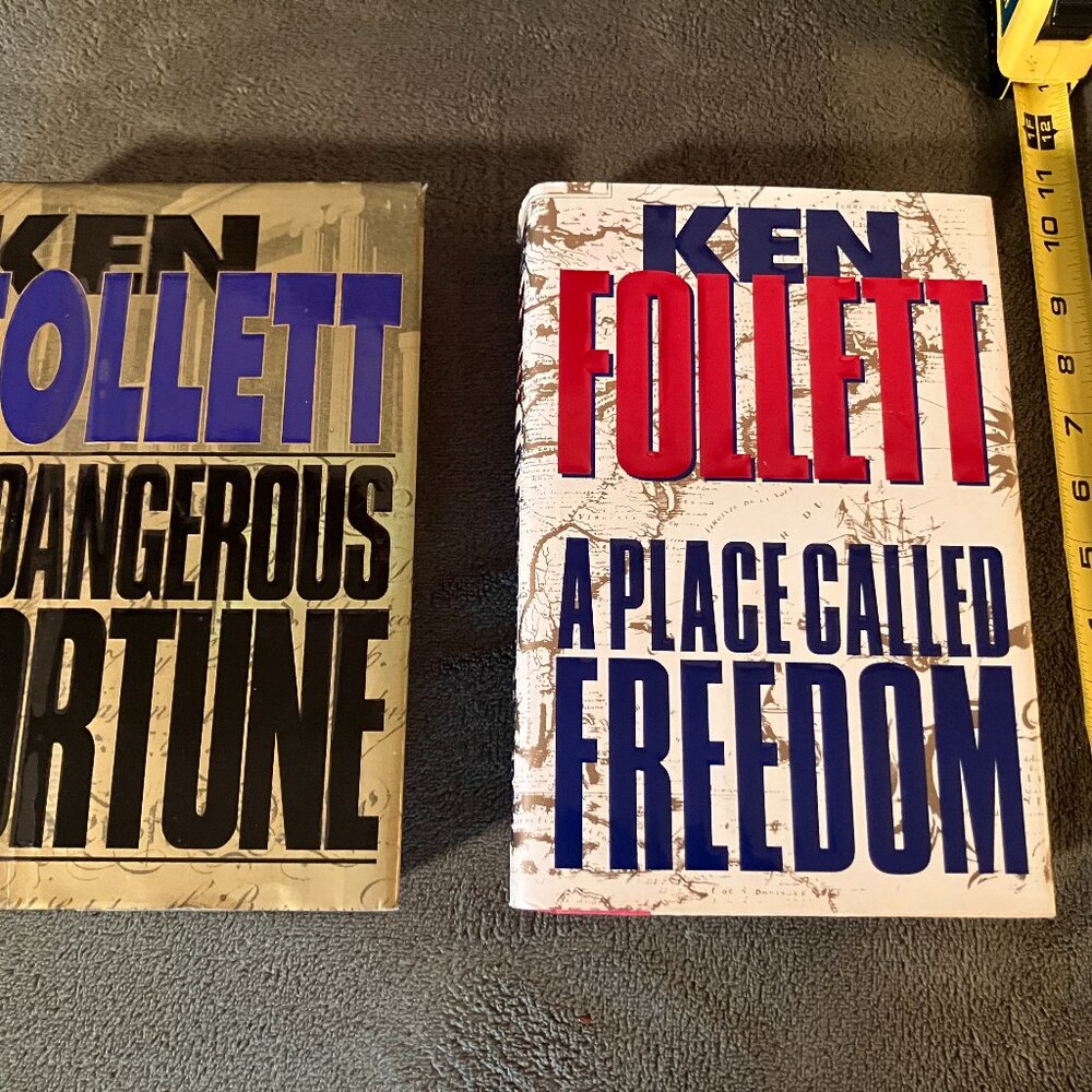 2 Signed KEN FOLLETT Books - Dangerous Fortune/Place Called Freedom, 1st/1st